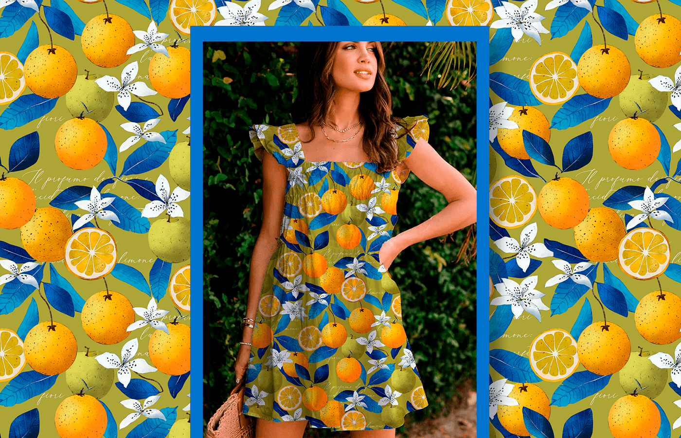 Fruit lemon orange Flowers surface design pattern textile pattern design  seamless Digital Art 