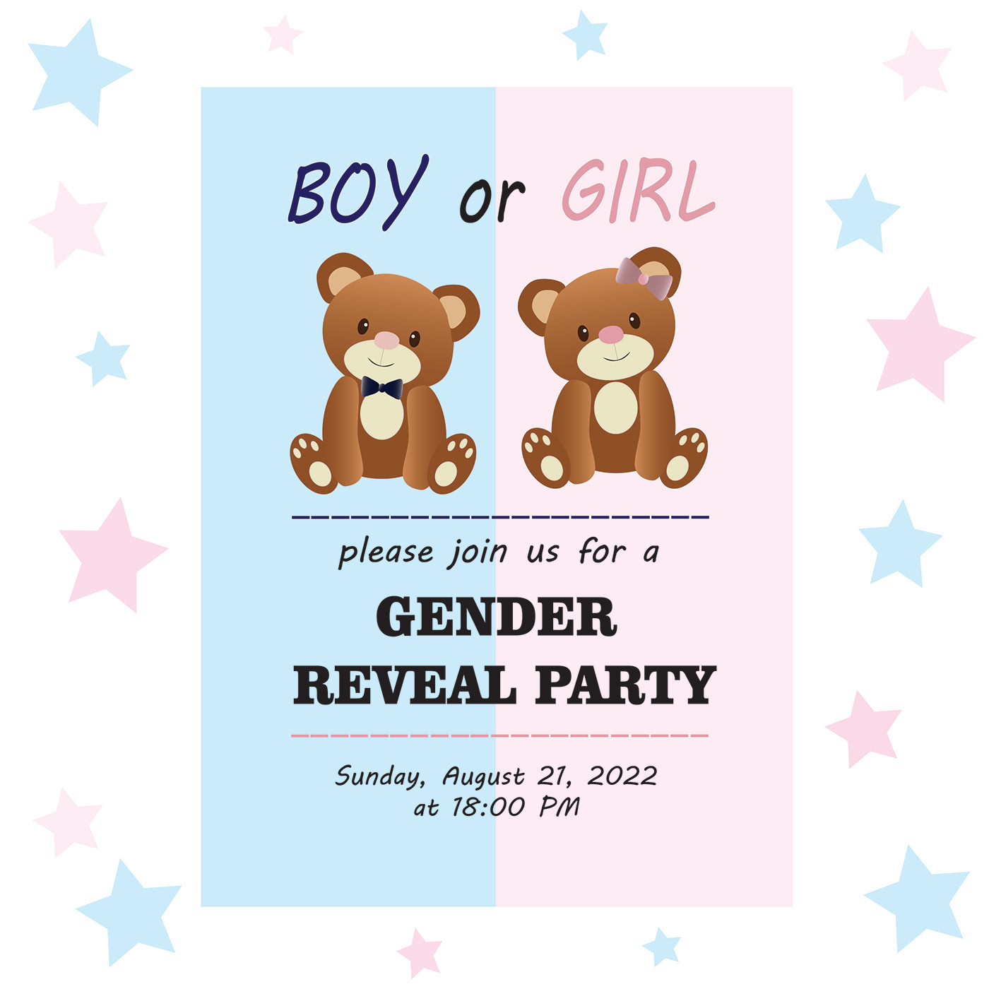 bor or girl gender reveal Invitation invitation design