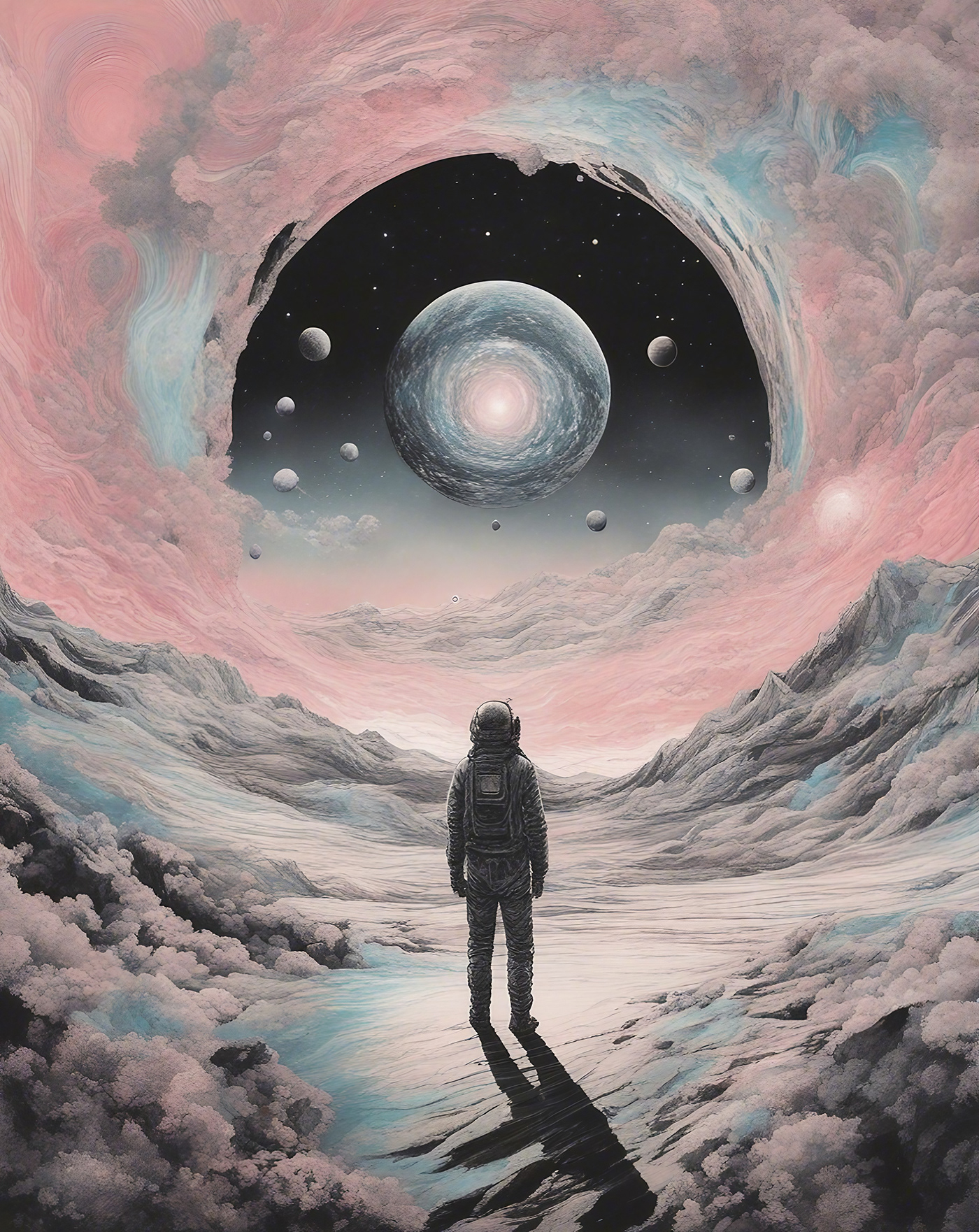 Space  universe Digital Art  pastel astronaut Landscape stencil stylized digital illustration planet