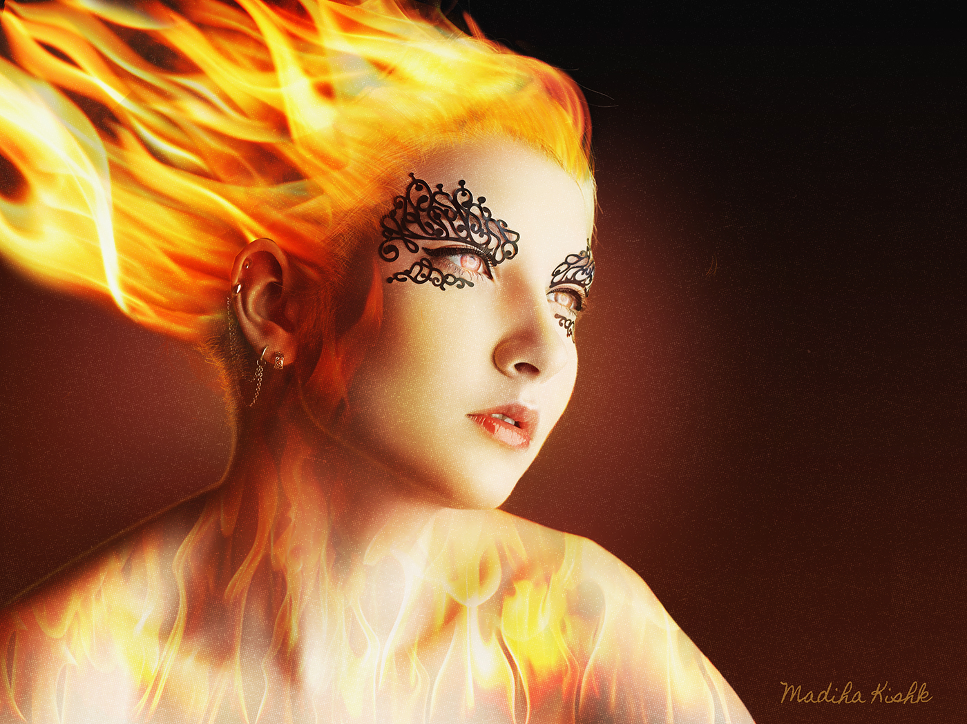double exposure photomanipulation manipulation photoshop fire Flames girl woman fiery passion