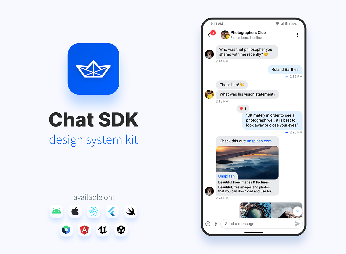 app attachment Chat conversation dark mode design system reaction Theme thread ui kit
