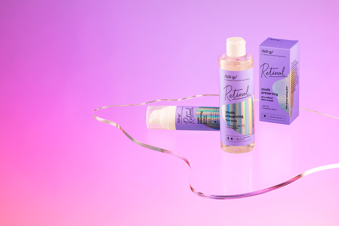 Packaging cosmetics cream Daily Routine holographic shine purple Photography  photoshoot