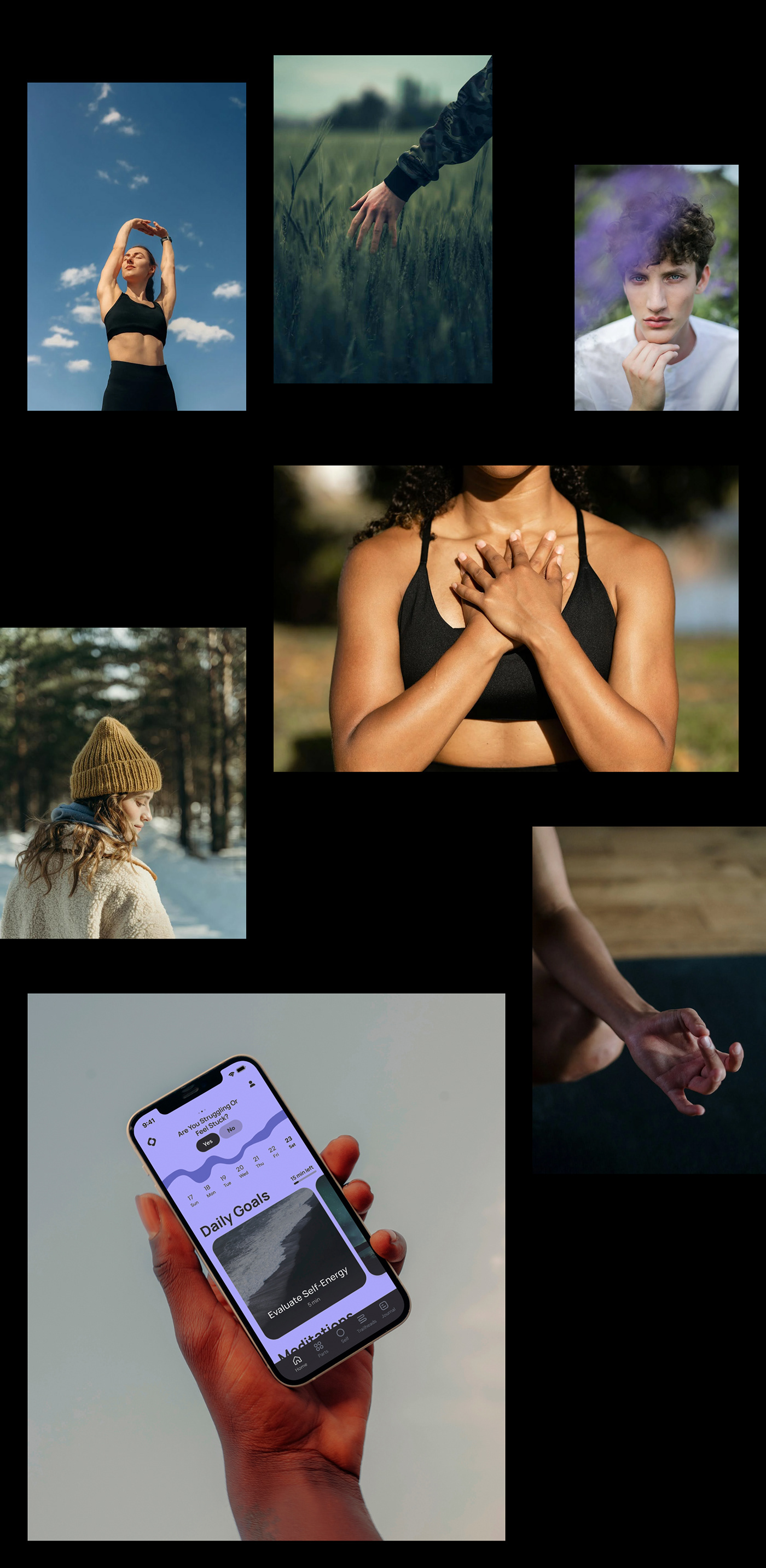 meditation Mobile app brand identity Social media post therapy mindfulness mental health visual identity UI/UX ILLUSTRATION 