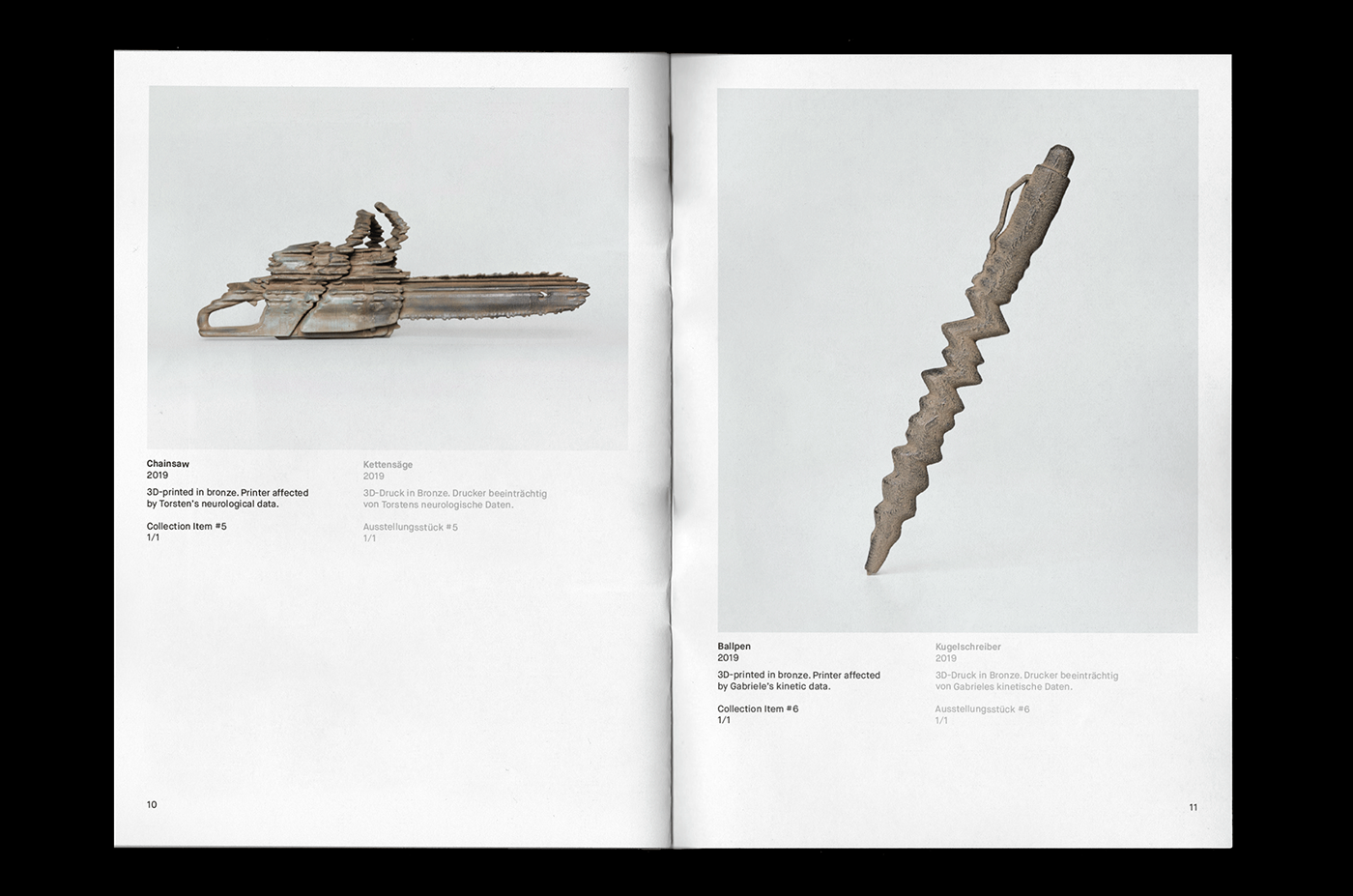 Catalogue inside design showing the art objects for the exhibition in Berlin.