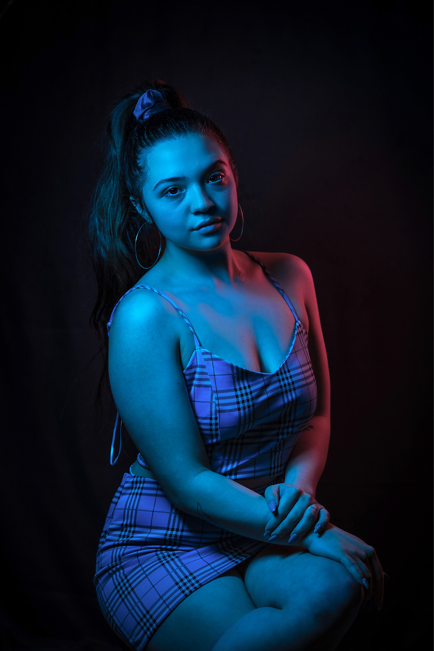 blue bts Canon color demian EOS R6 gels godox Hot lighting model Moody new photoshoot portrait red tejeda