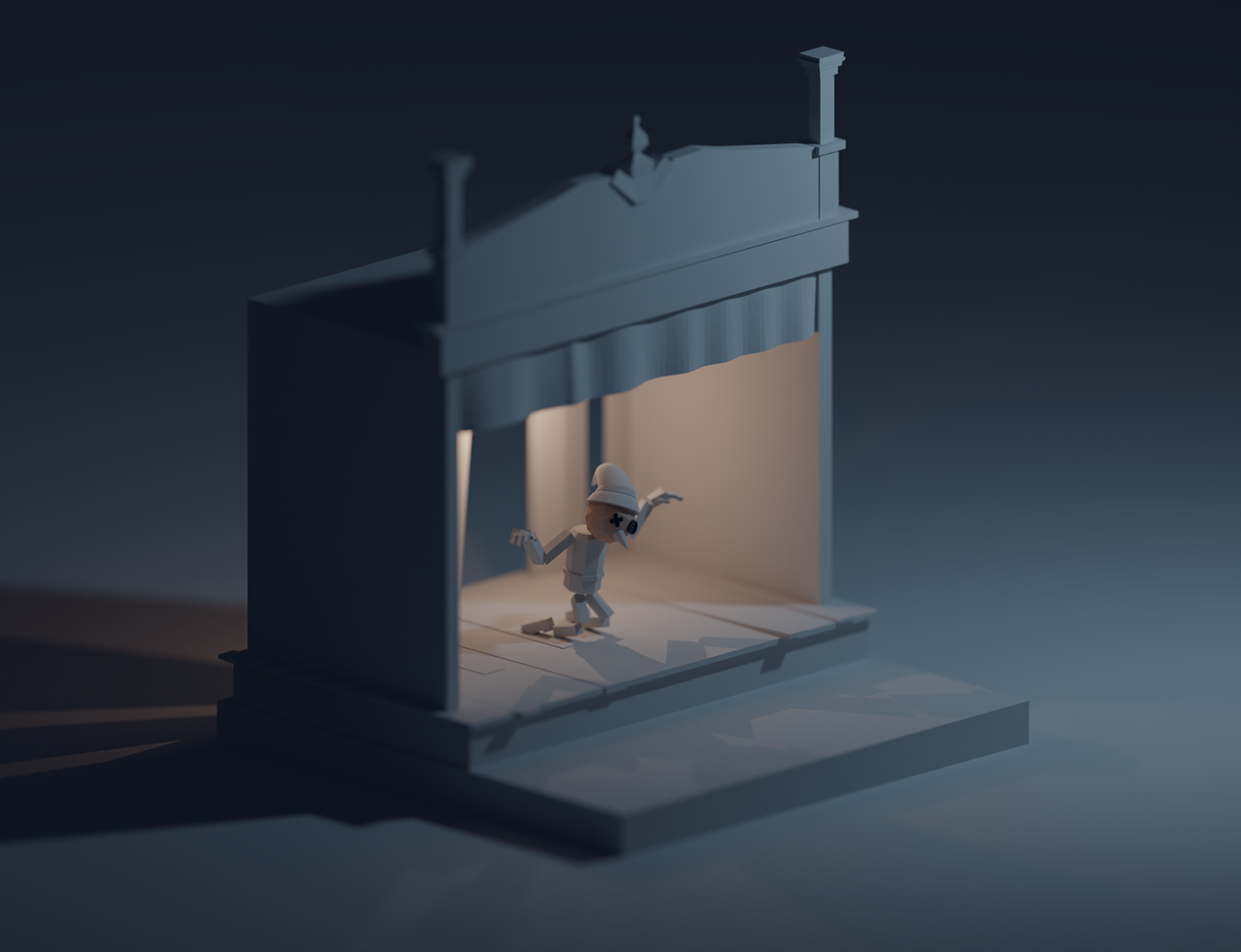 blender Isometric abandoned pinocchio old puppet theater  toys 3D Low Poly