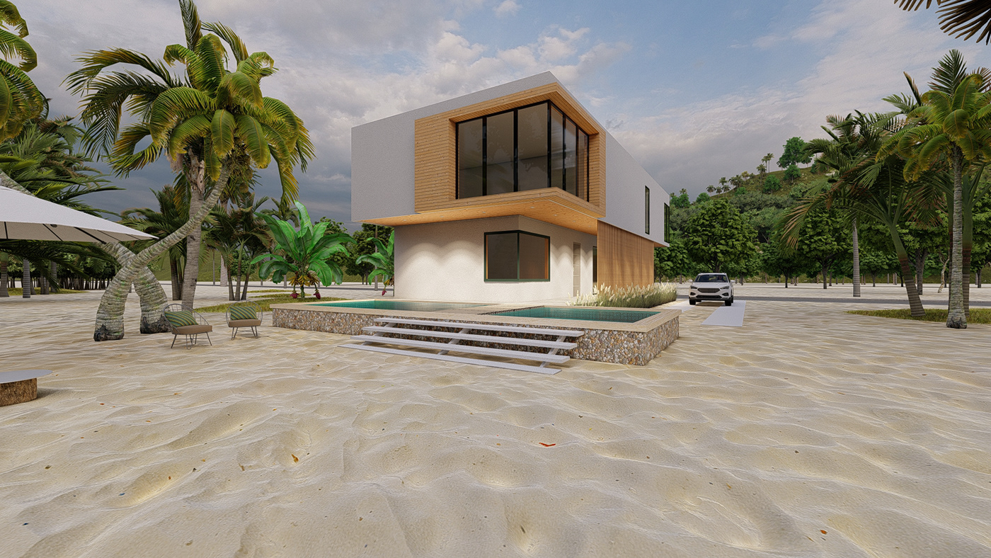 3D architecture beach exterior facade house interior design  real estate Render visualization