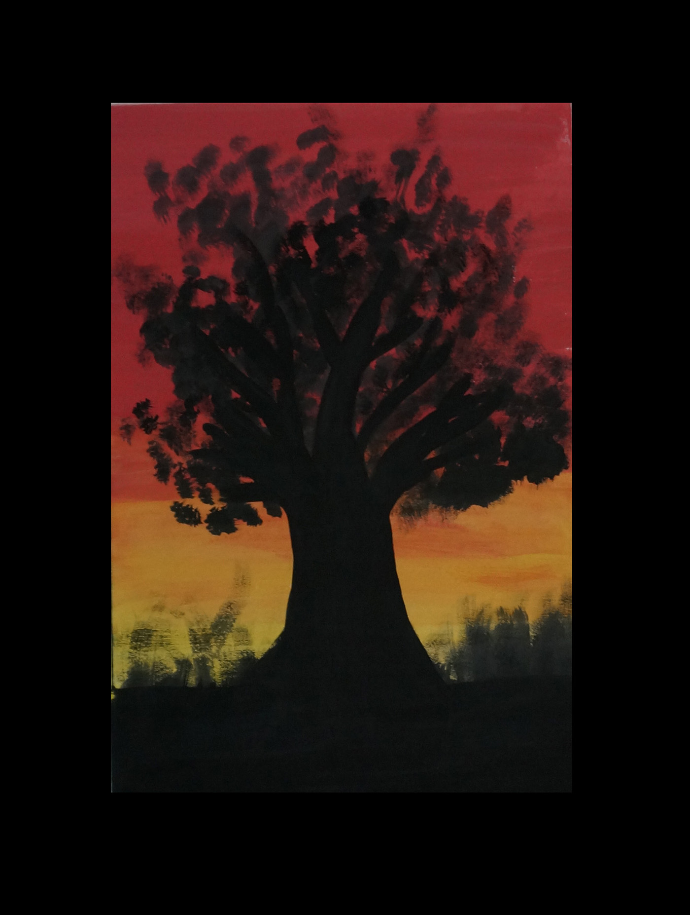 Tree  loneley shadow Hand Paingint finger painting painting  