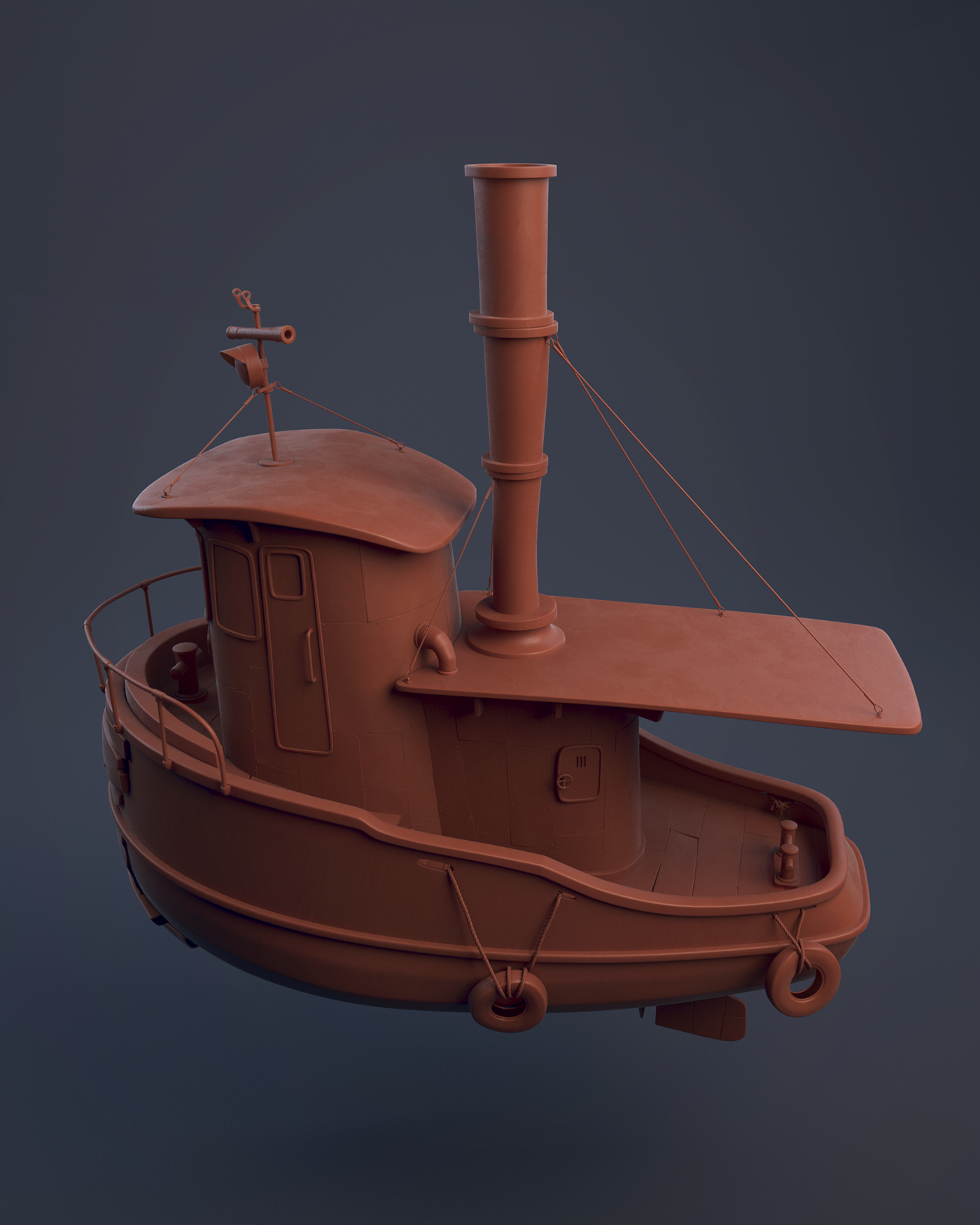 boat Hull cartoon 3D model concept rope tyre digitalart modeling
