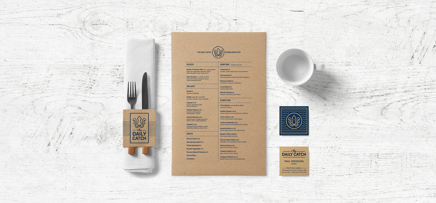 boston Rebrand restaurant seafood The Daily Catch Packaging Food  Squid logos mood