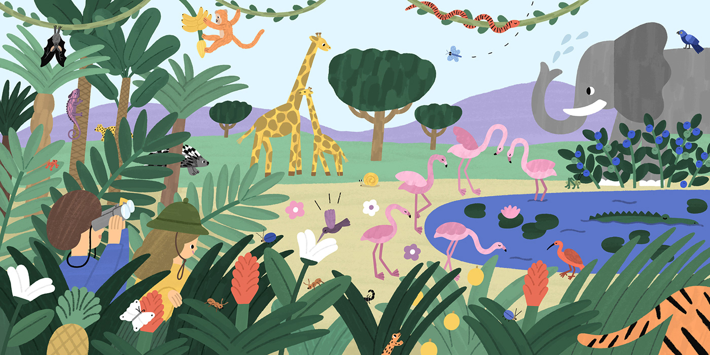 children's book digital illustration Nature city Forms colors