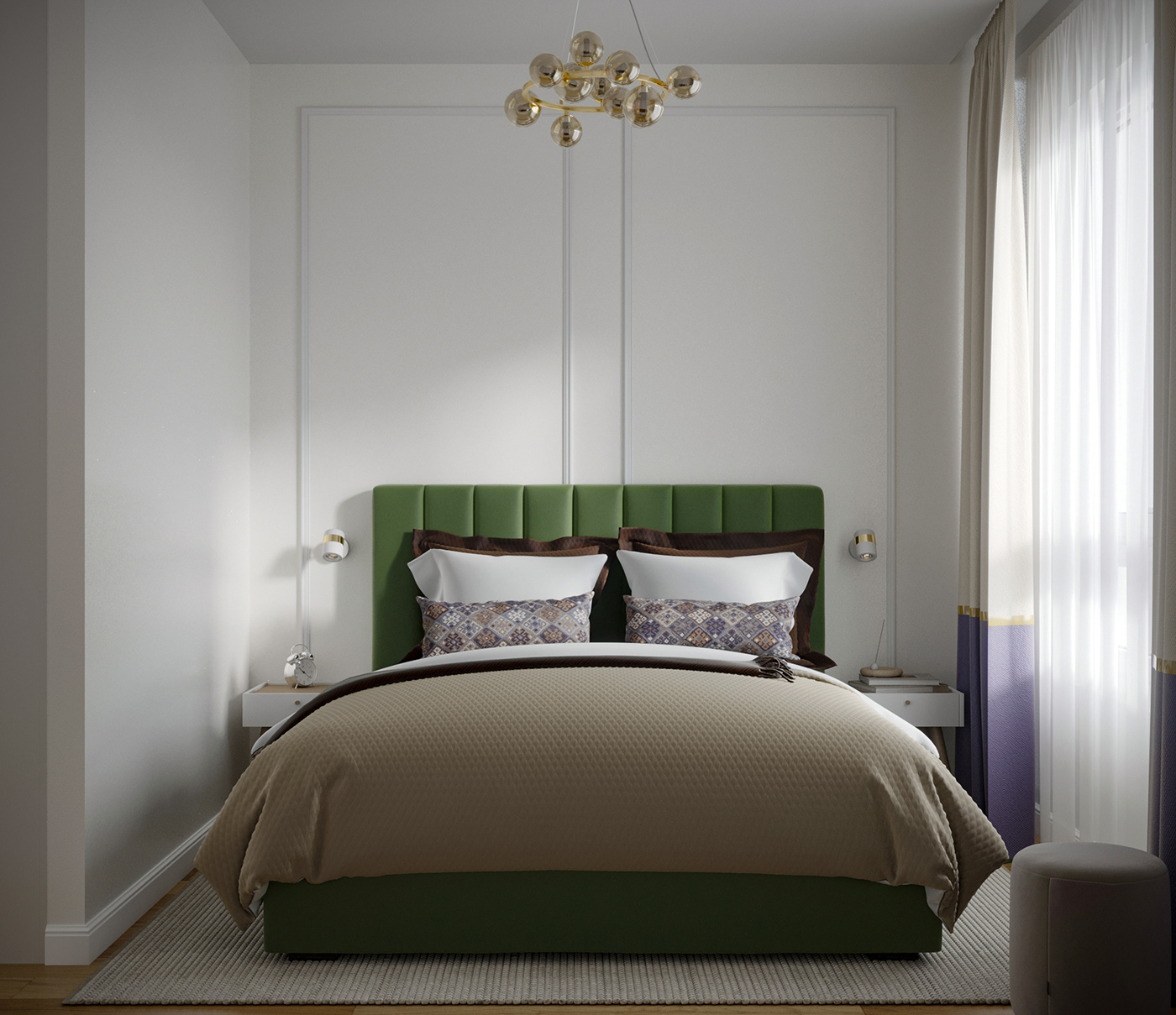 interior design  visualization 3D 3ds max architecture Render corona design bedroom green