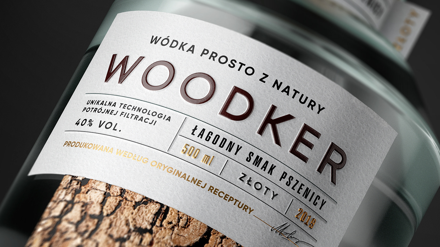 alcohol Vodka bottle glass wood Spirits Packaging poland Label Minimalism