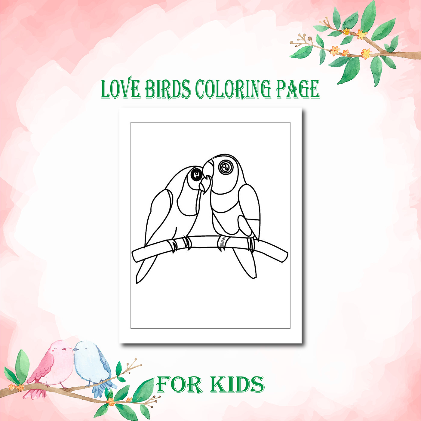 Love Birds illustration Drawing  line art vector coloring book love birds Nature For Kids bird couple romantic illustration