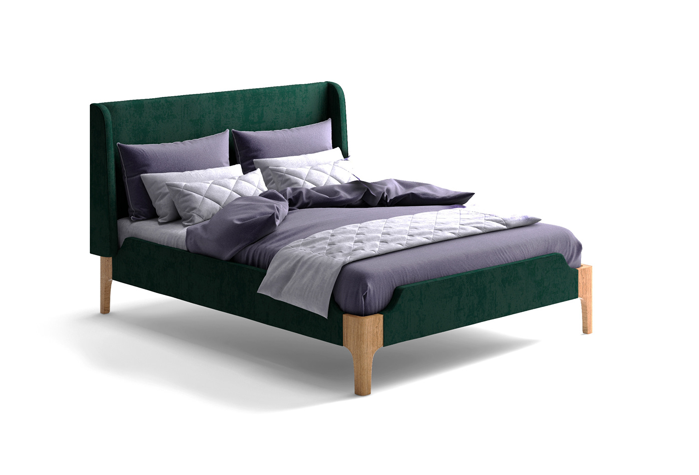 bed milan green wood modern fabric soft cover bedroom Interior furniture CGI 3drender 3D Modelling