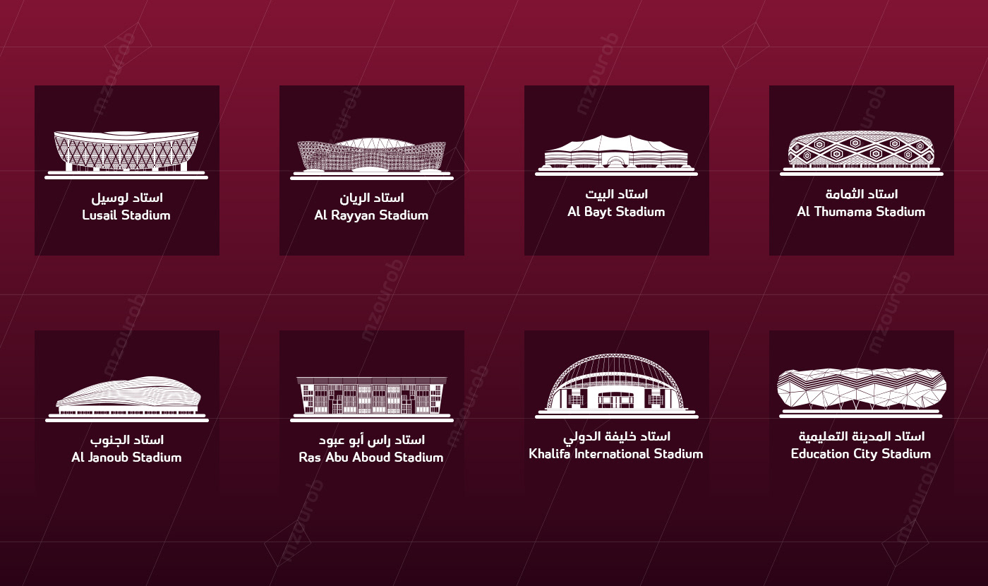 Arab arabic Flat Vector Qatar 2022 world cup stadiums in ملاعب قطر كاس العالم 2022قطر رسم