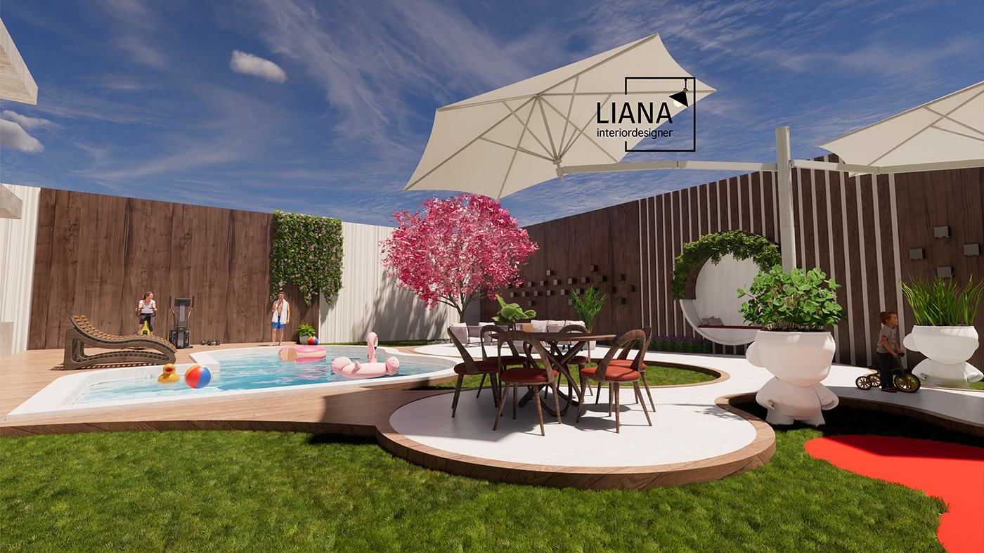 architecture exterior garden Landscape Landscape Design modern Render swimming pool Villa