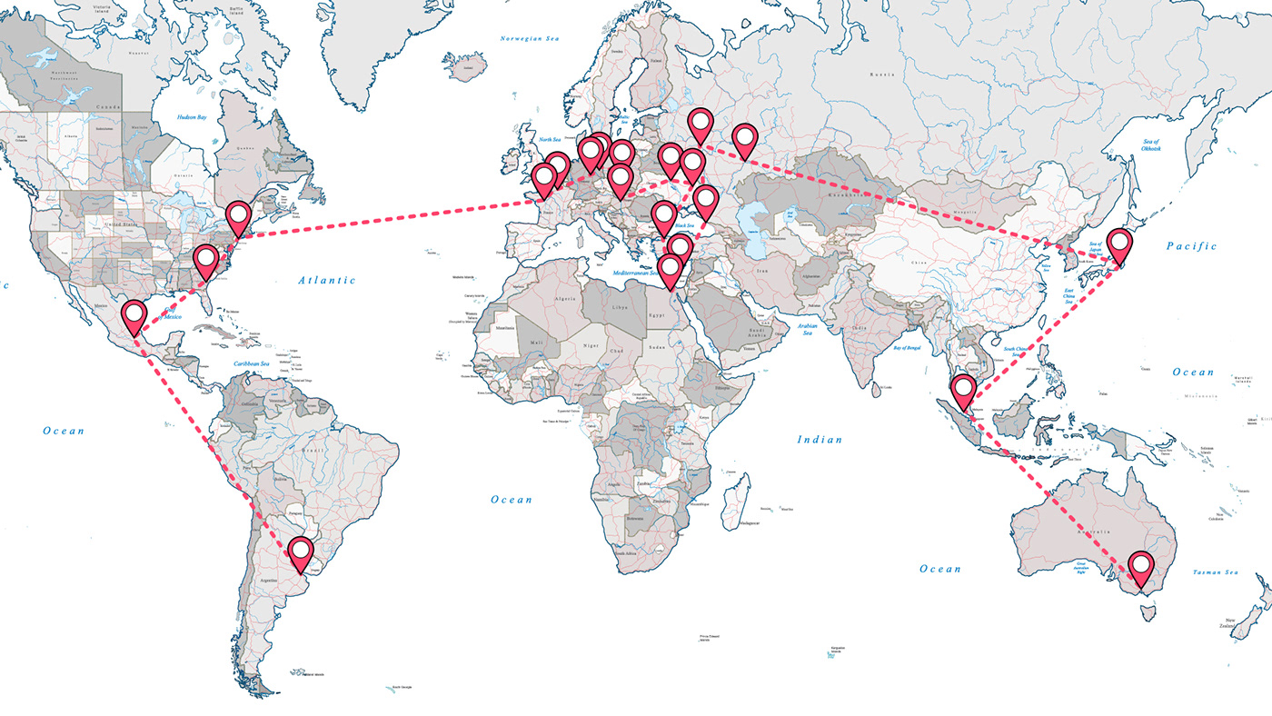 Map of locations of the "Next stop patterns project"