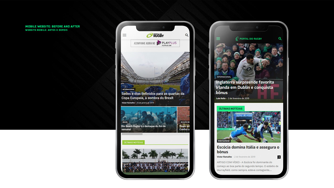 Rugby branding  sports visual identity modern digital ux logo portal green