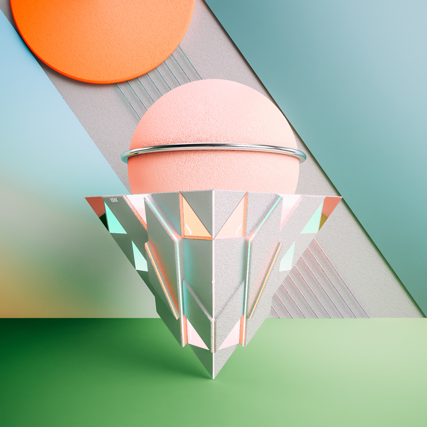 landscapes 3D flatdesign universe childhood geometry architecture neon galaxy gradient