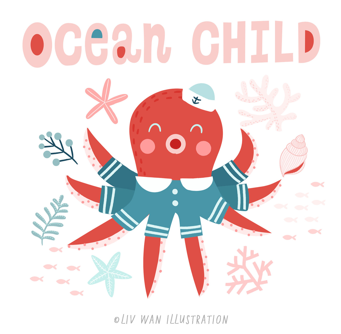 ocean illustration pattern design  surface design children's illustration kids children's book vector Ocean under the sea marine life