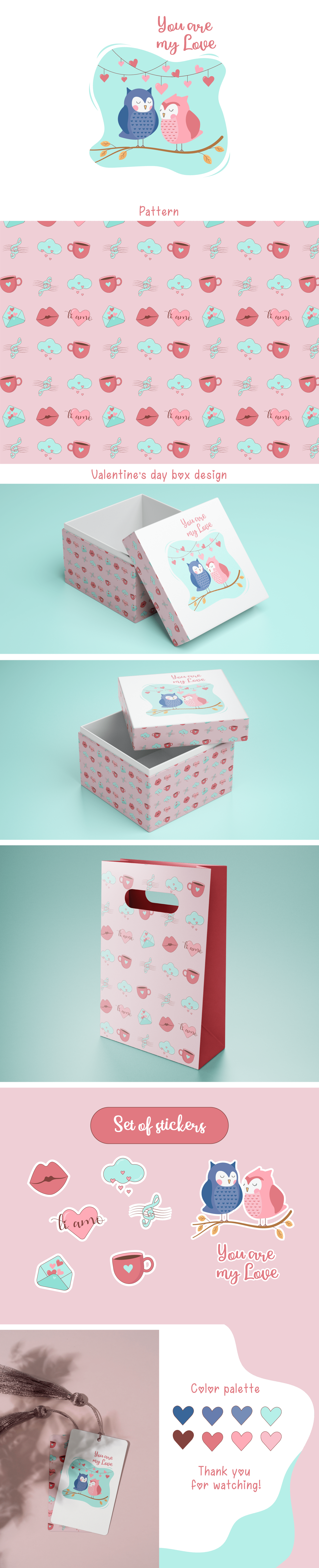 birds box cartoon cute gift Love package design  Packaging pattern Valentine's Day
