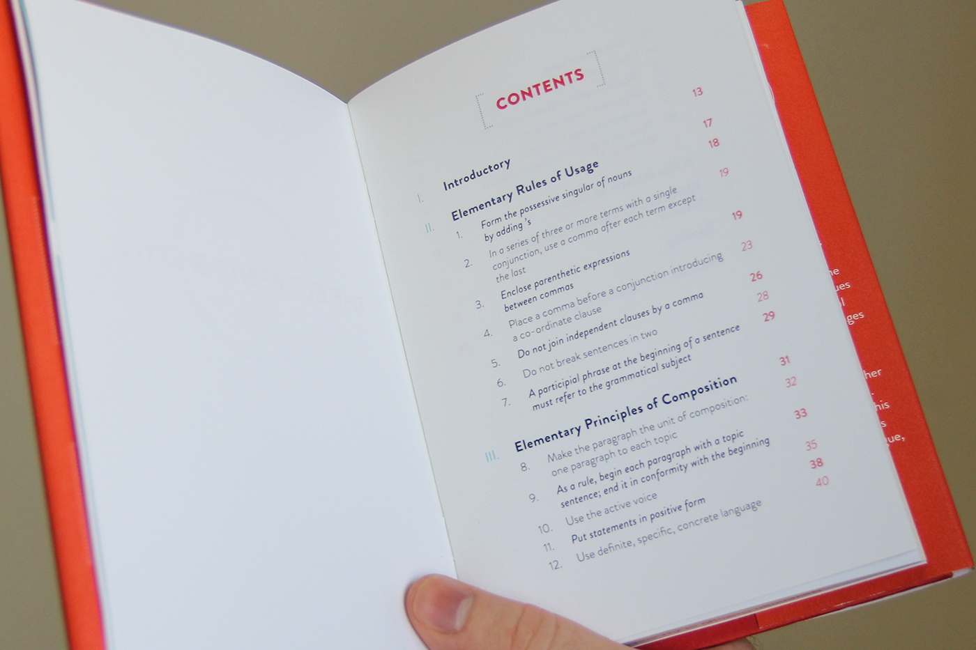 book design Layout hierarchy print punctuation book green orange grammar spelling Style Strunk