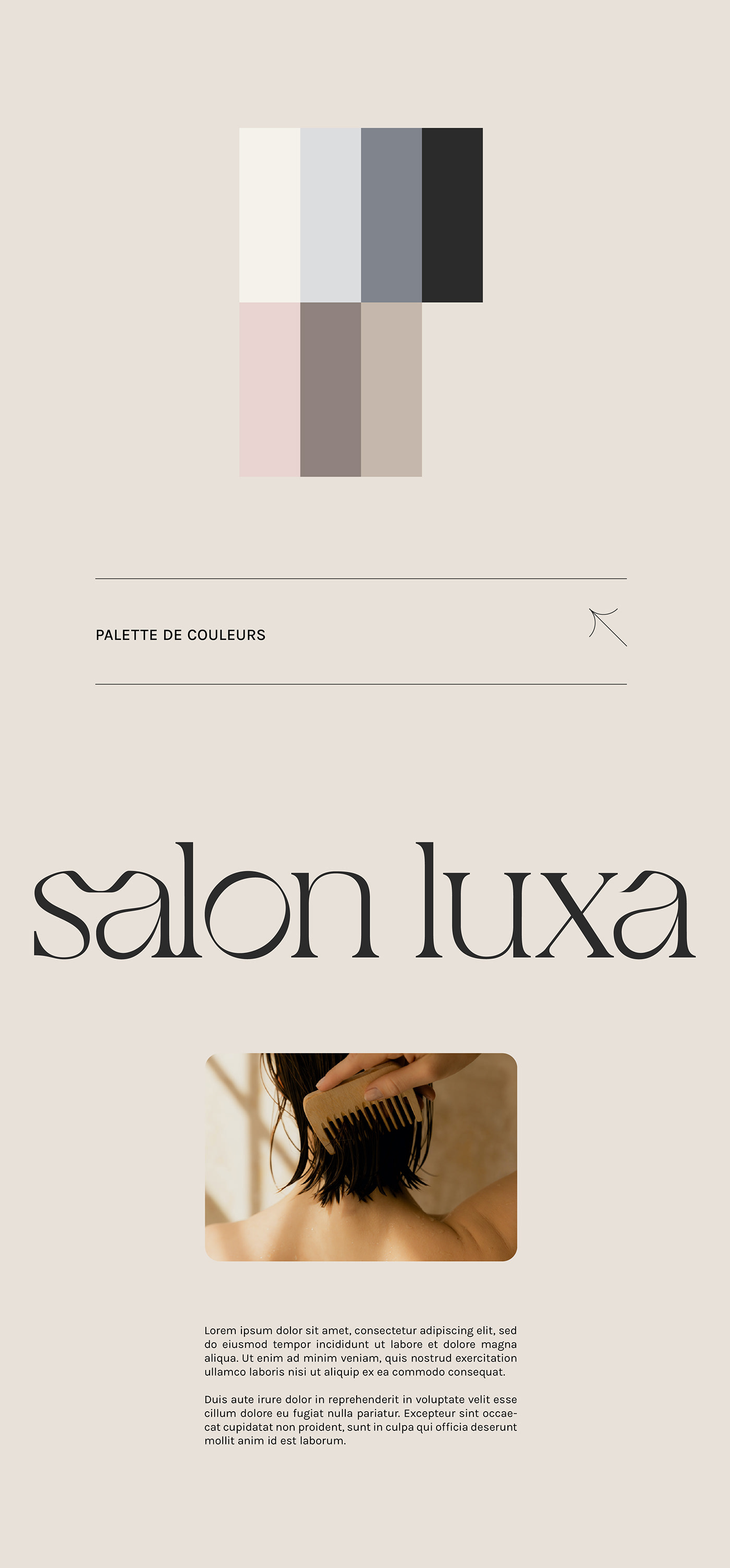 custom color palette and editorial layout design for a hair salon