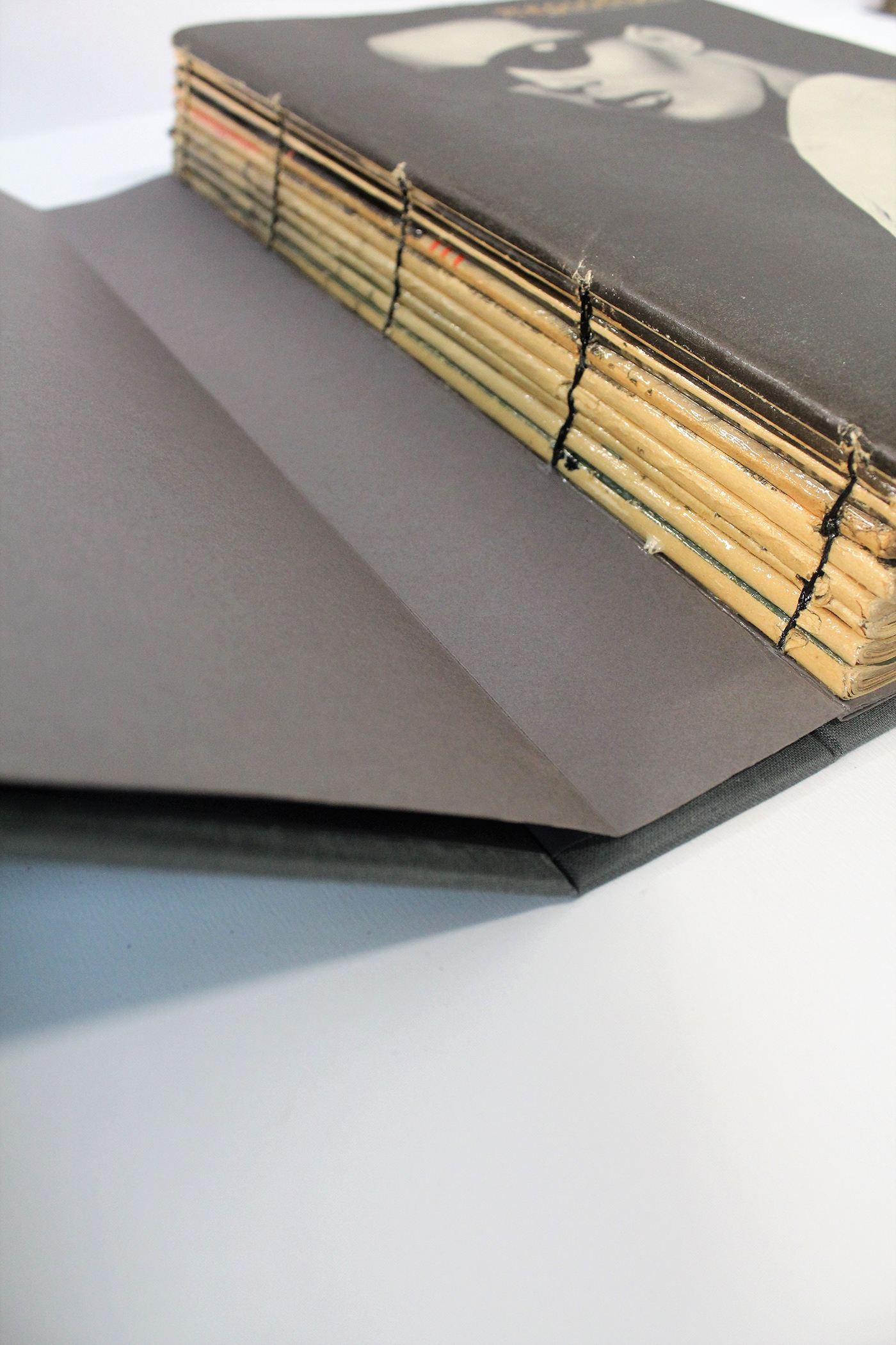 hot foil printing hand bookbinding Swiss style bookbinding exposed spine bookbinding