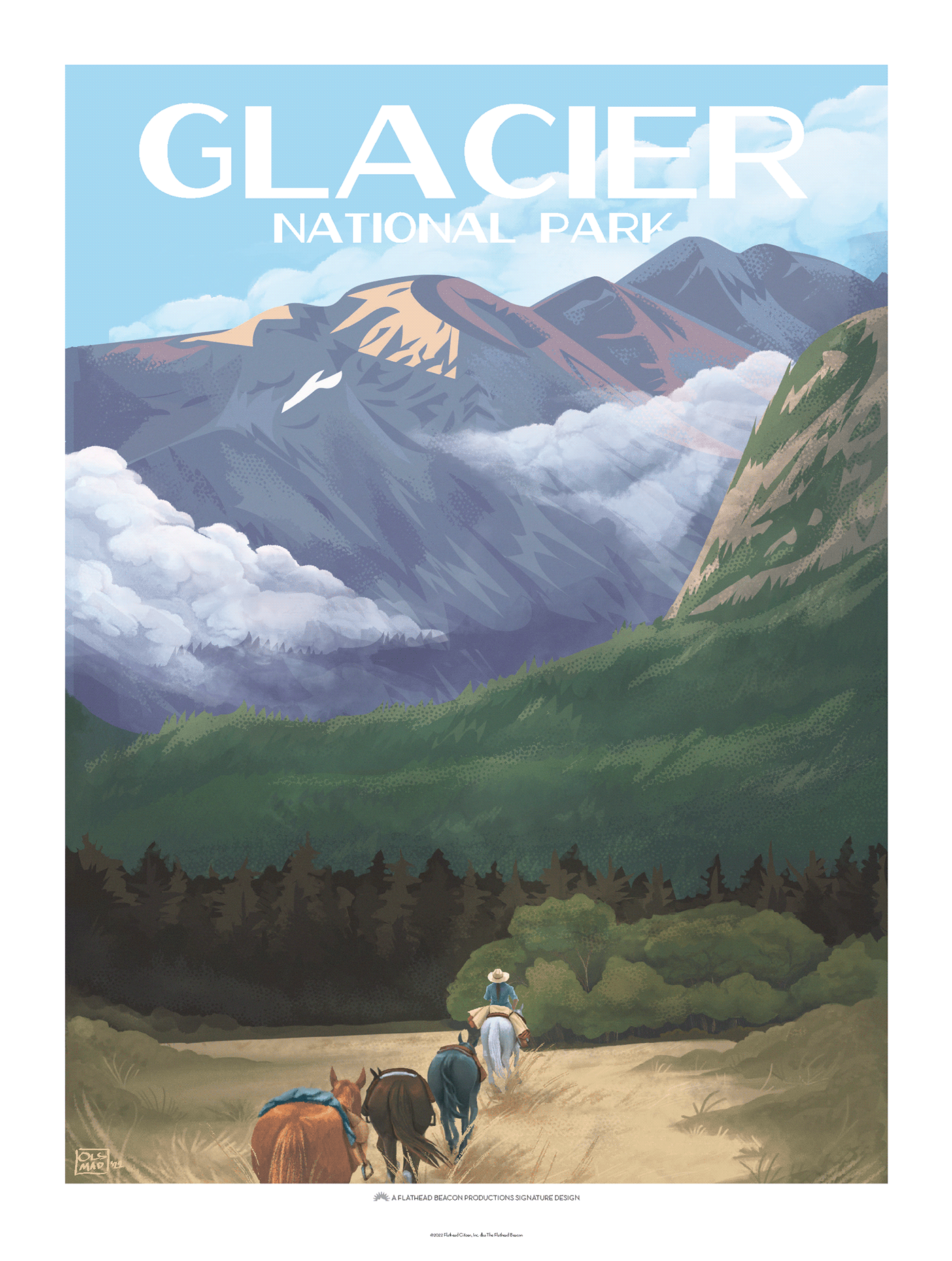 art digital painting glacier national park horse ILLUSTRATION  Landscape National Park Nature poster typography  