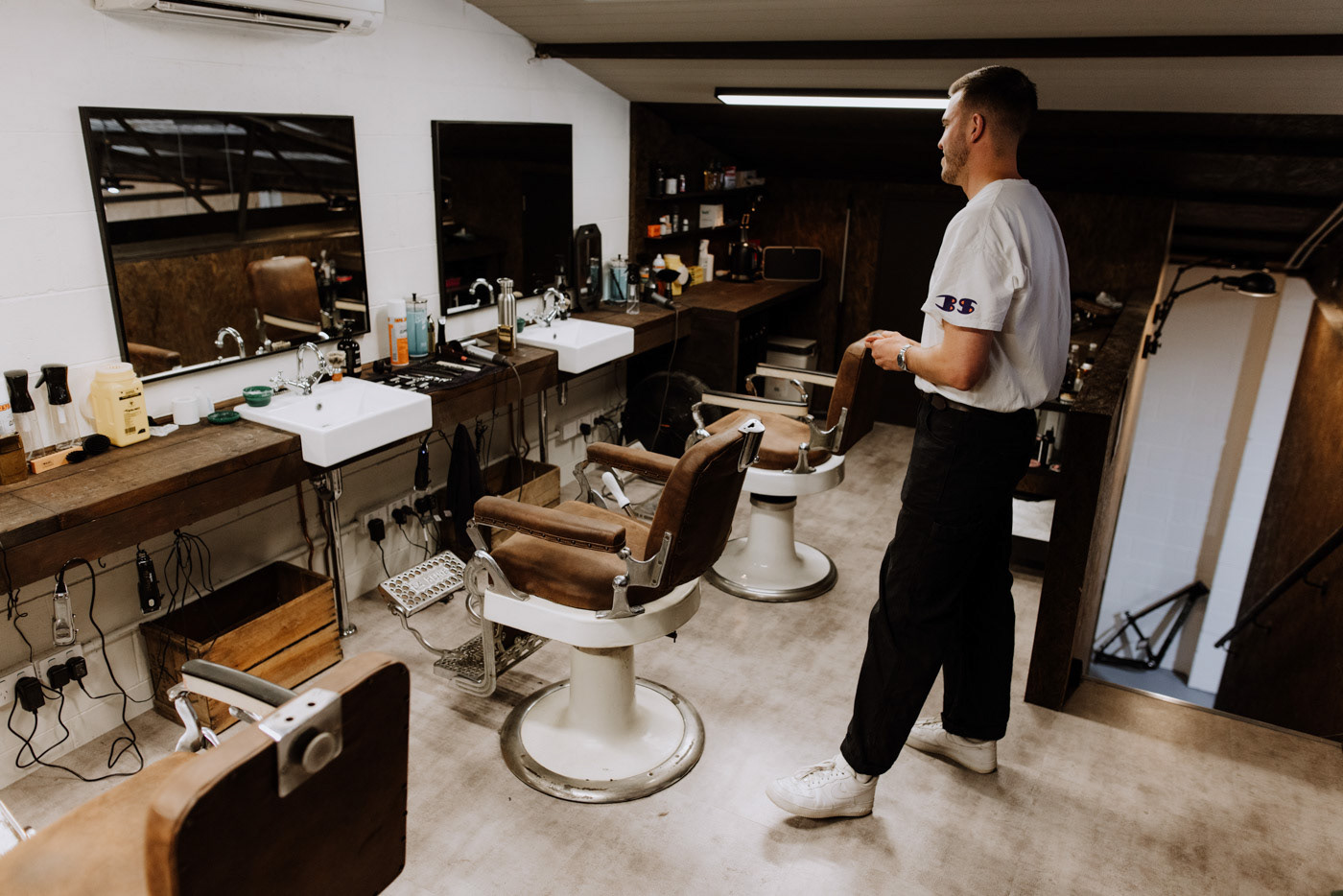 barber barbershop hair industrial interior design  salon TIMBER traditional