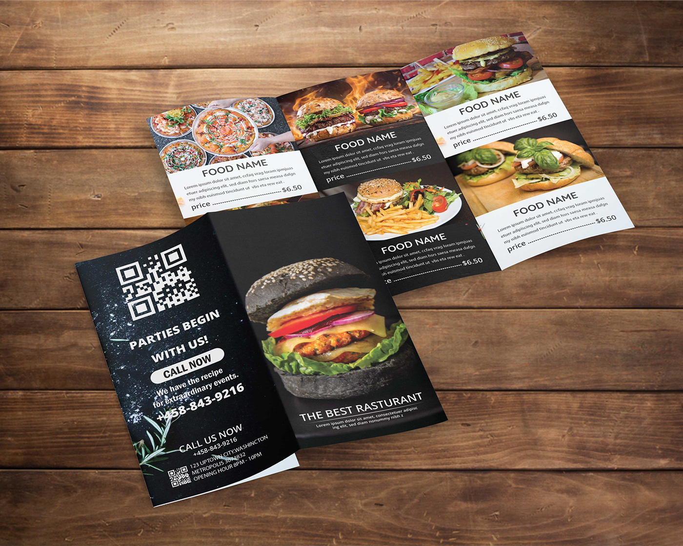 Brochures design Food Men make a restaurant menu manu restaurant restaurant menu design restaurants menu card tri-fold brochure
