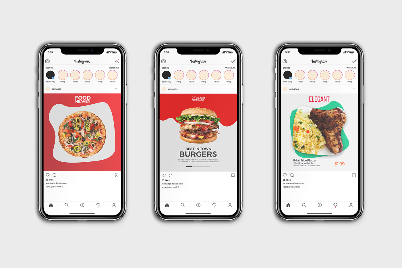 animated instagram Food  Promotion post psd burger Pizza restaurant Fast food