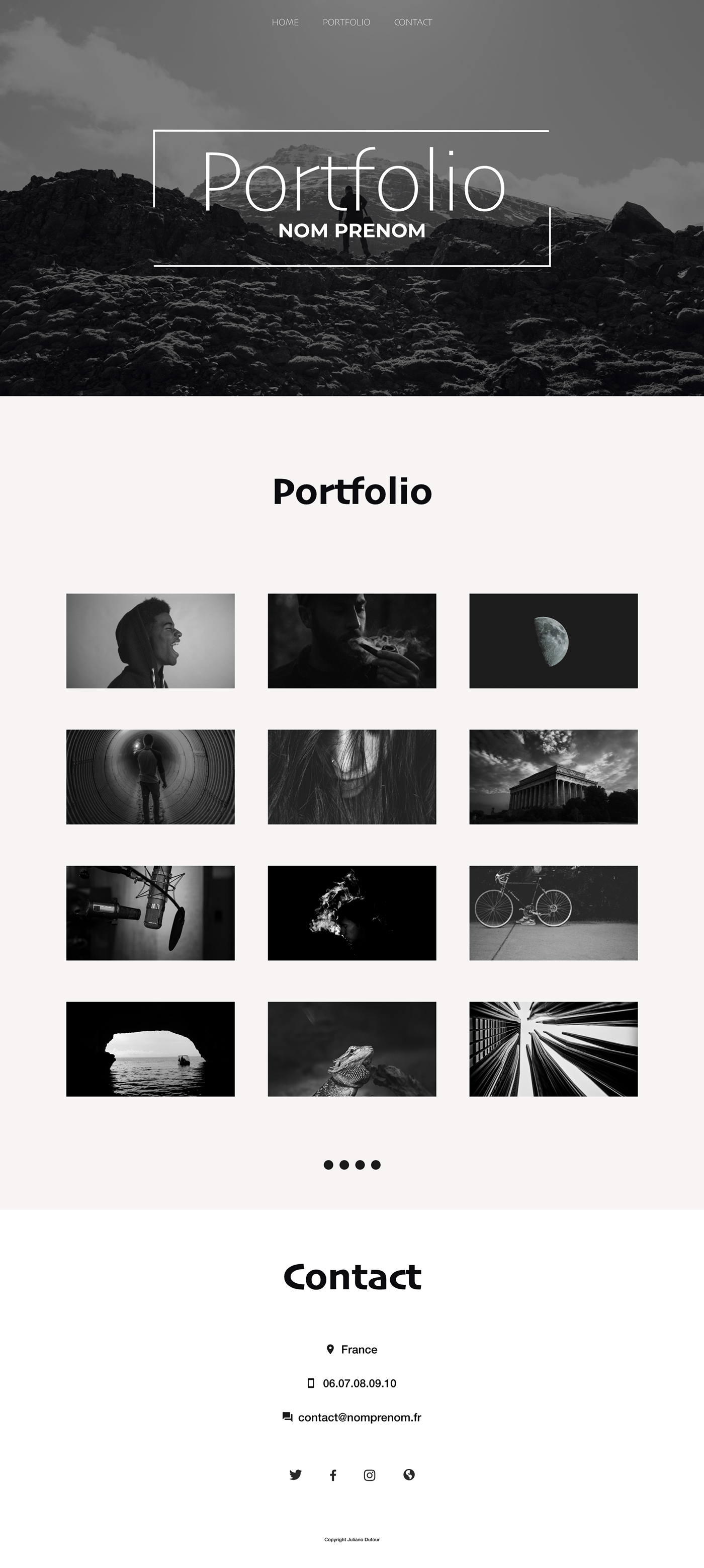 template portfolio black White Black&white UI ux design adobe xD