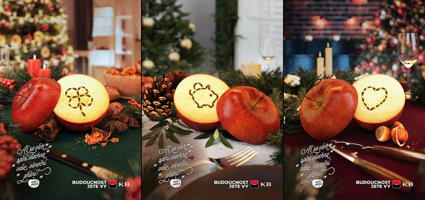 3D Advertising  apple Bank campaign CGI Christmas print Render visual