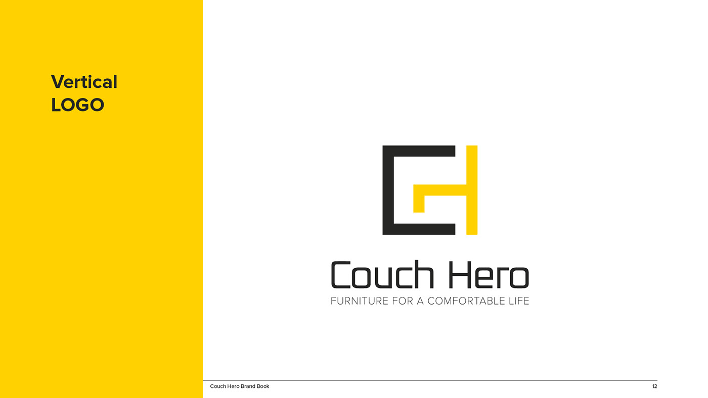 Couch Hero modern logo and branding design. Full brand style guide, corporate branding, brand book