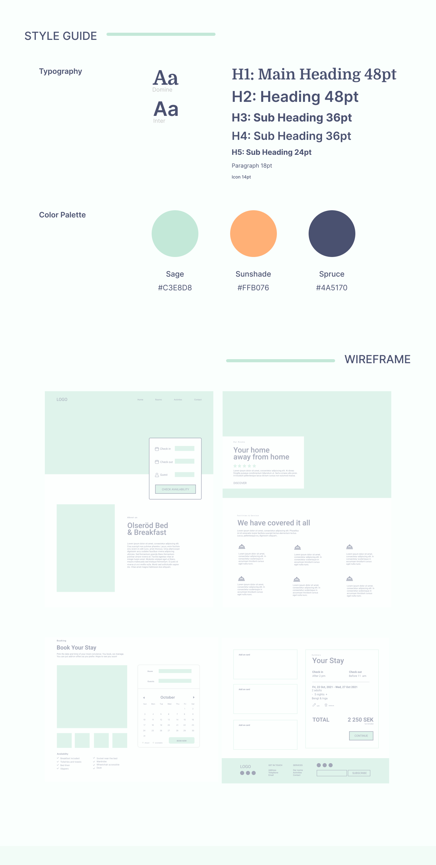 style guide and wireframes of the project