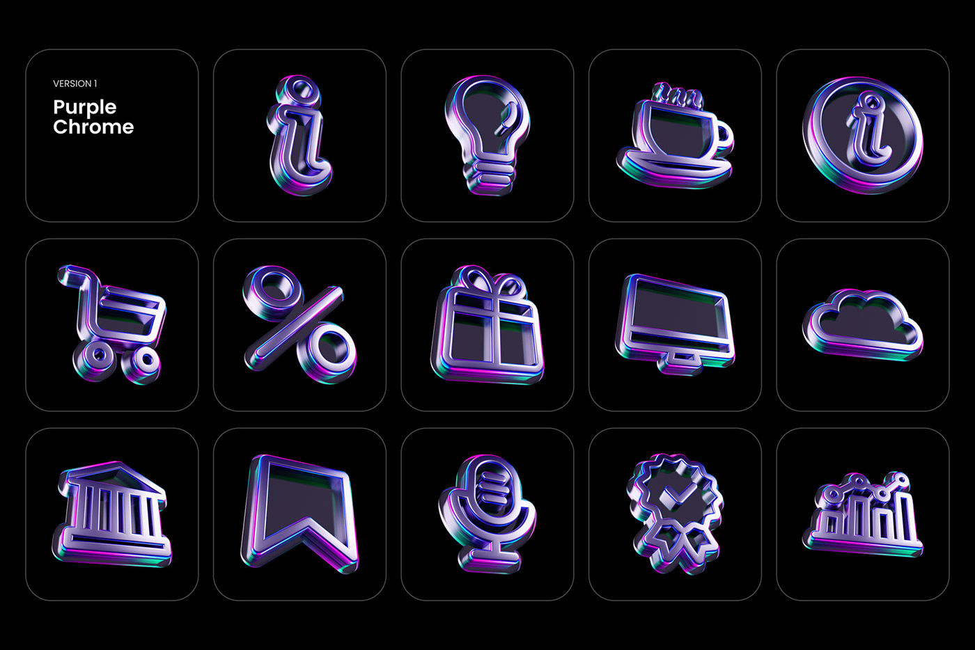 3D 3d icons icons glossy chrome assets resources download 3D illustration purple