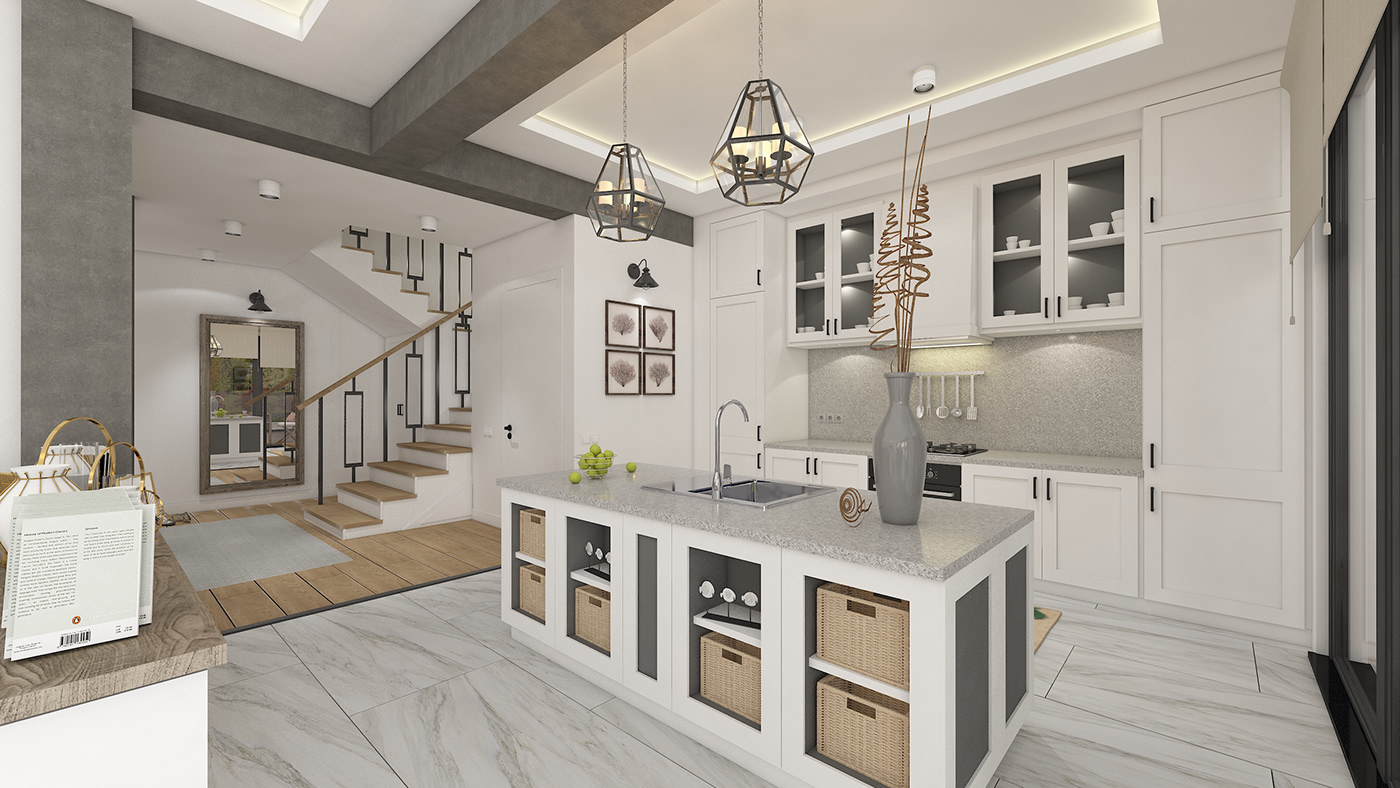 3ds max design home design Interior interior design  kitchen modern Render vray White Interior Design