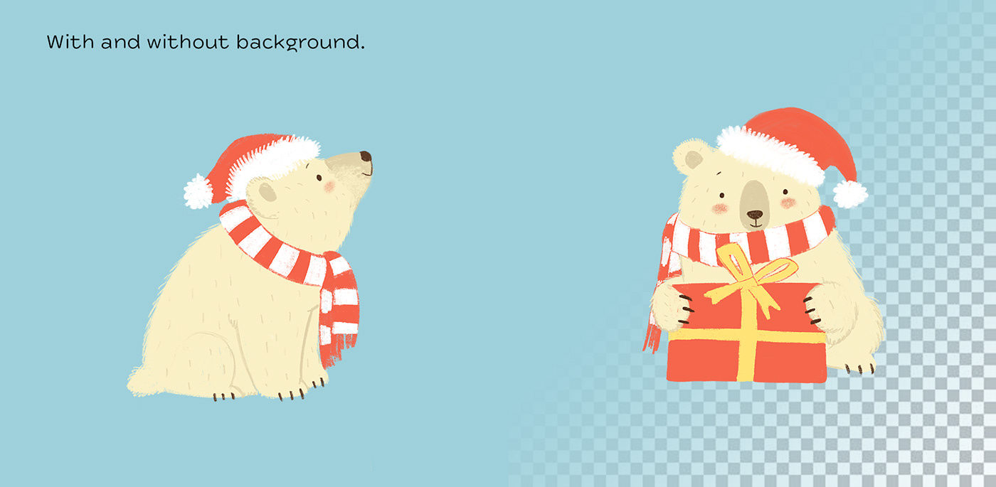art cartoon Character design  Christmas clipart cute digital illustration new year Polar Bear xmas