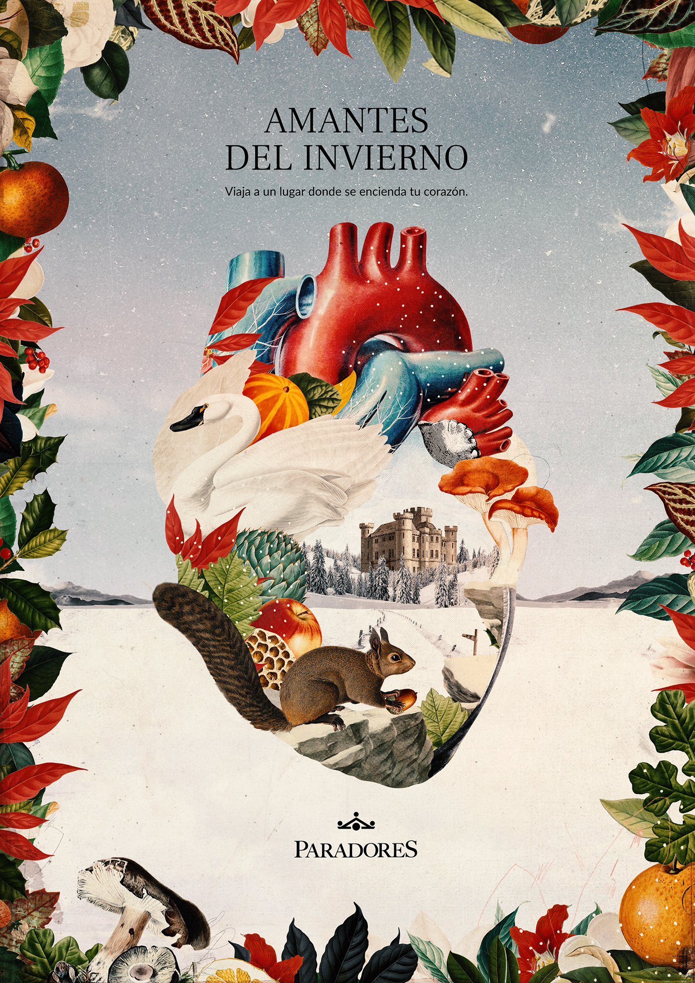 Advertising  campaign collage digitalart fantasy Flowers paradores poster surrealism winter