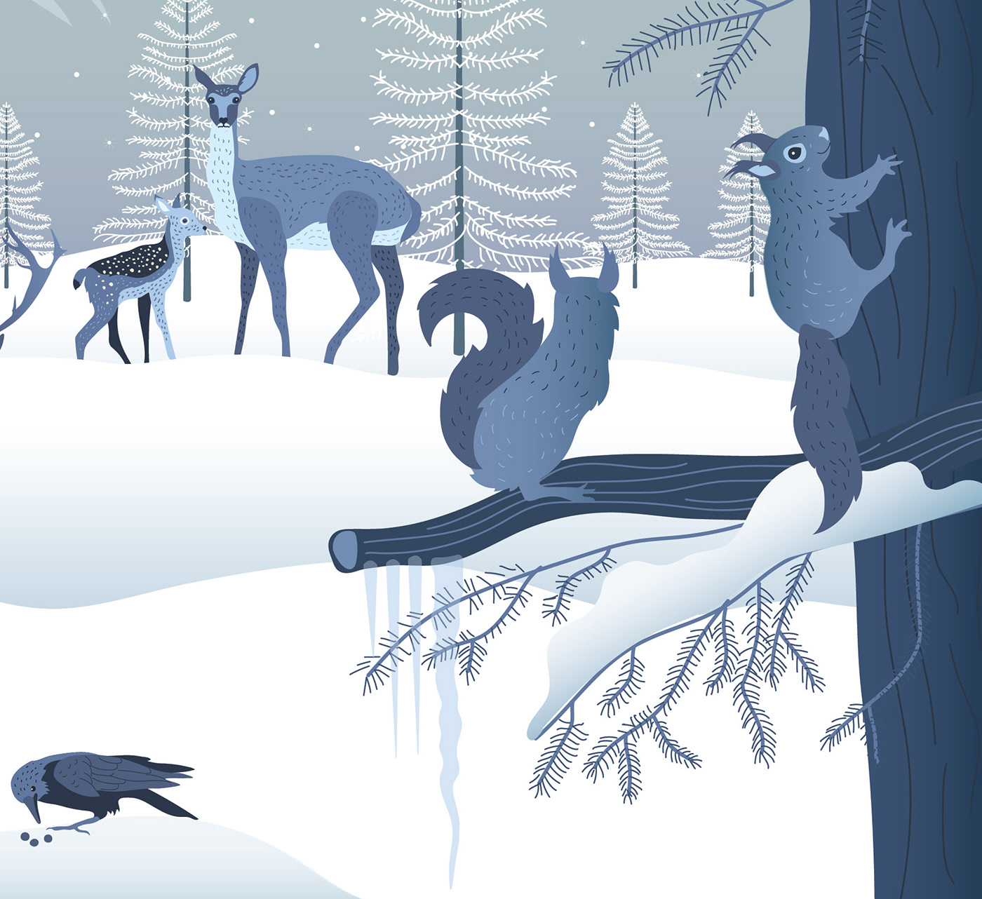 ILLUSTRATION  Christmas merrychristmas holidays woods animals forest snow winter Winterland