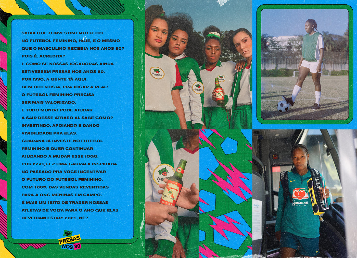 80s ambev campanha Direção de arte futebol Futebol feminino guarana antarctica packaging design publicidade Retro