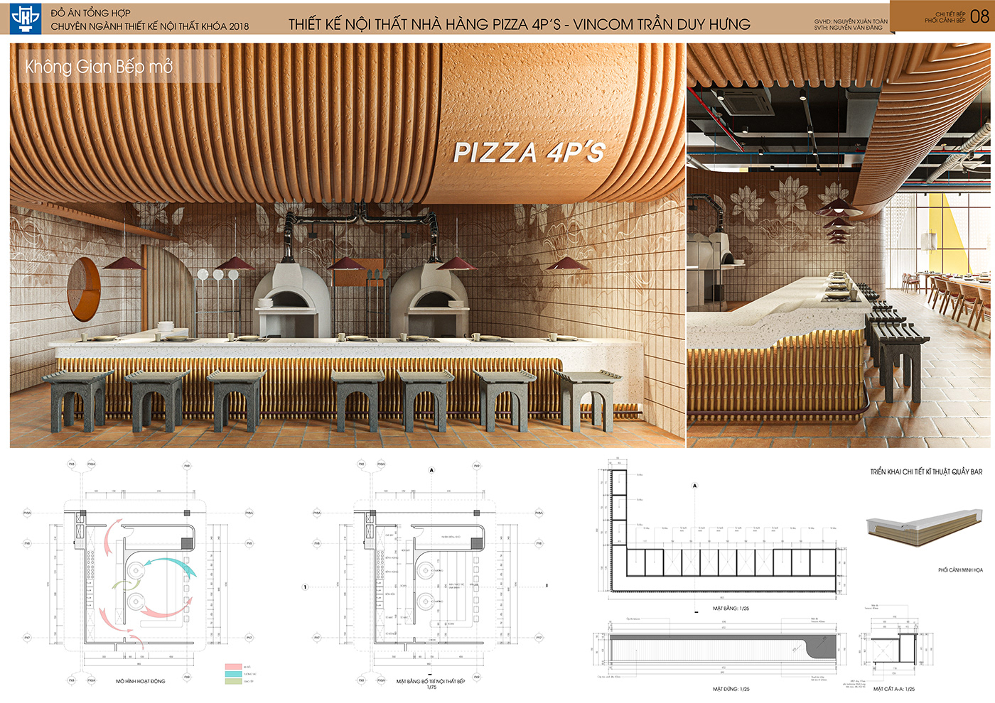 interior design  interior project Synthesis project pizza 4ps restaurant