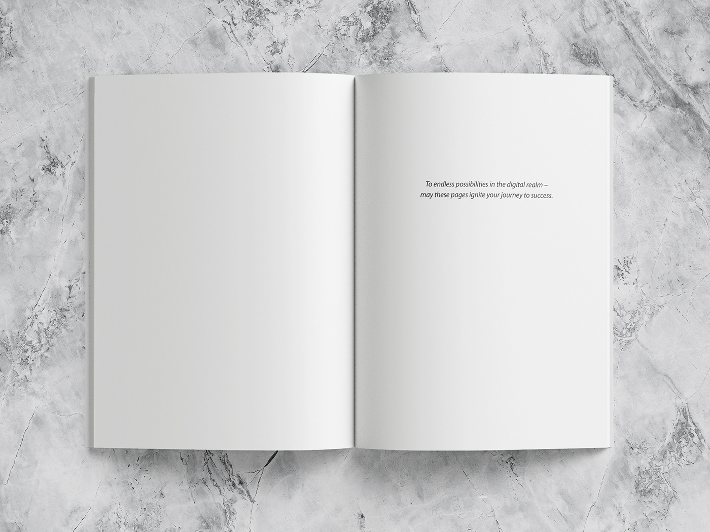 Book mockup – spread: Dedication on the right page.