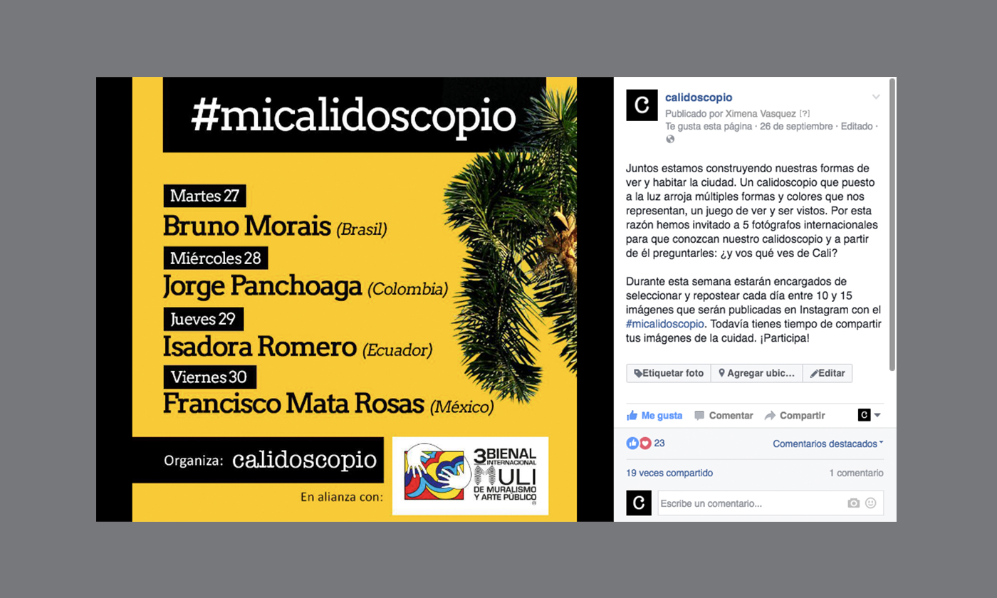 diseño Difusión caleidoscopio palmera redes sociales Campaña promoción bienal MURALISMO arte