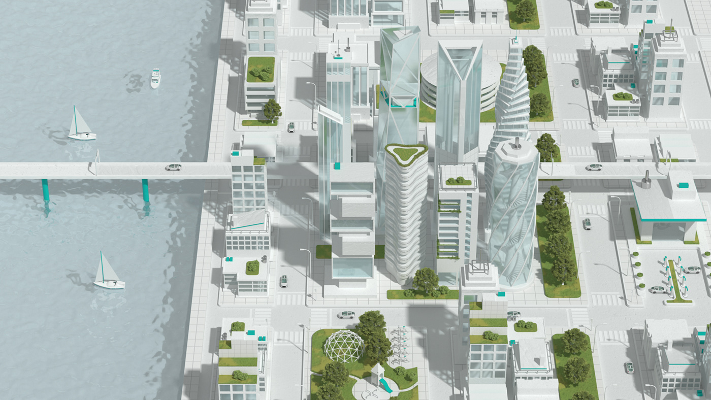 3D Digtal arts landscapes city 3D illustration 3d tech Siemens article Cars energy