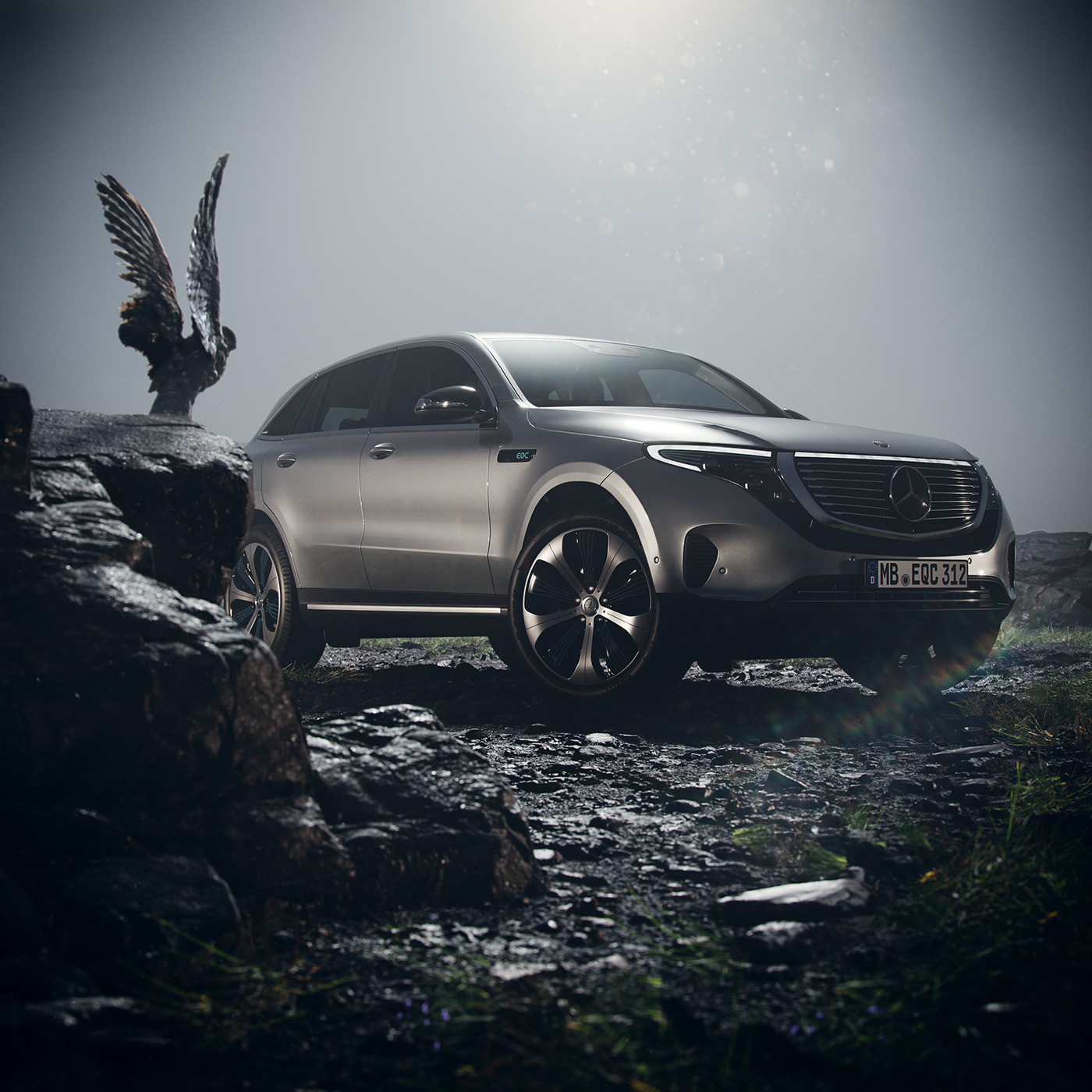 3D car CGI electric enviroment eqc marketing   Merces Benz mood Nature