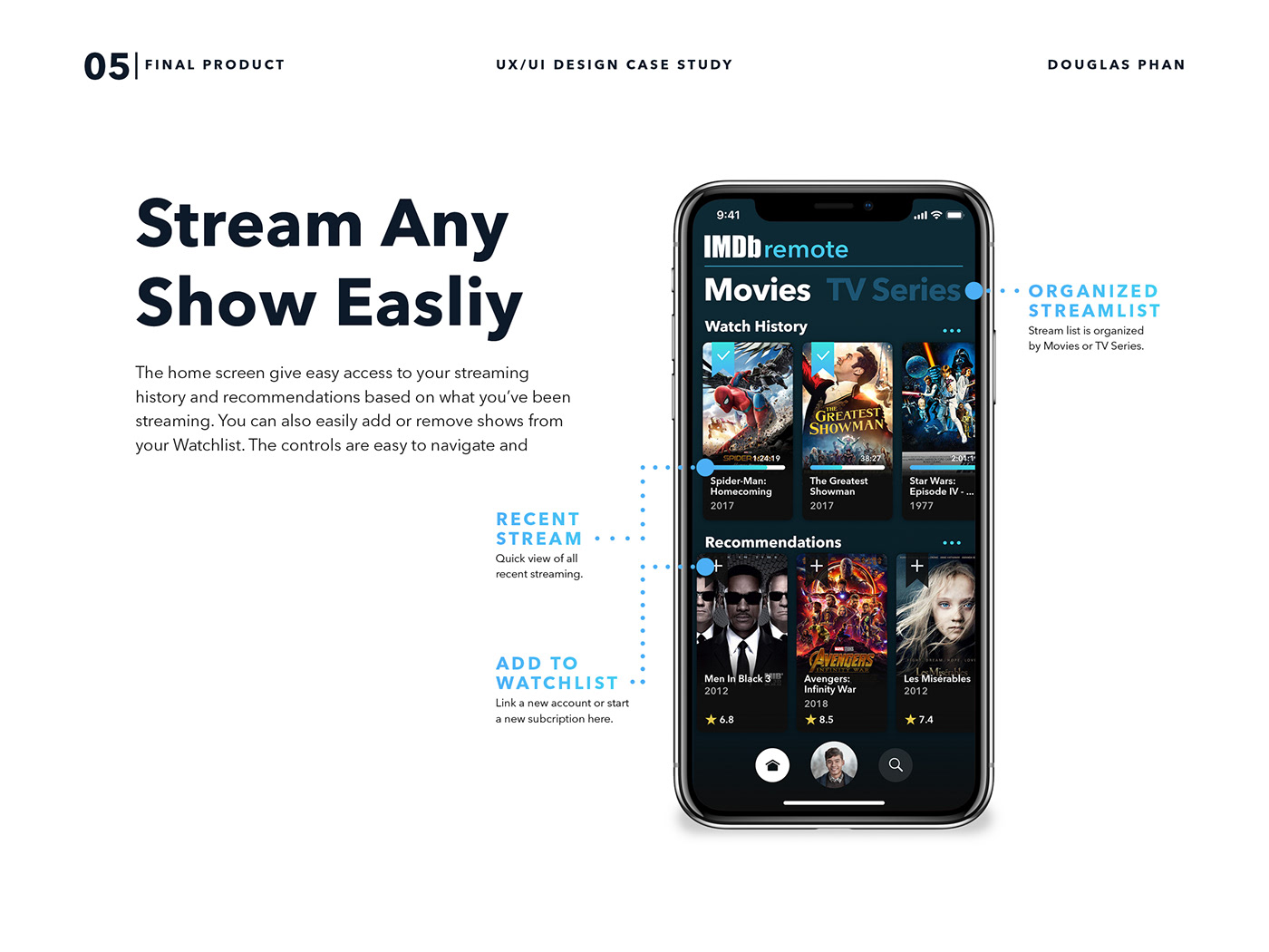 movie ios imdb Netflix fire tv Interaction design  UX UI DESign Mobile Application Adobe XD