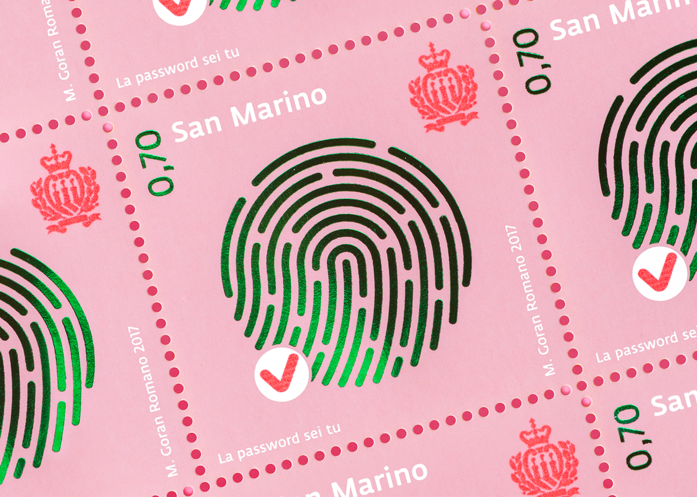 stamps FRANCOBOLLI   San Marino biometric password Password Cyber Security philatelic